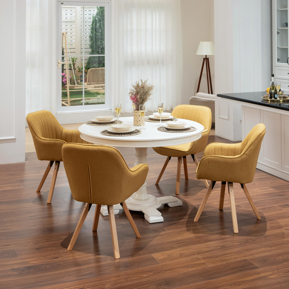 ARMLEHNSTUHL-SET 4 Stück drehbar in Webstoff - Gelb/Kernbuche, Holz/Textil (57/83/56cm) - Meubles Cosy