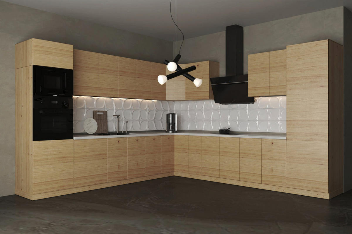 WINKELKÜCHE – Küchenzeile 330 x 340 cm VELORA – KU-S41 – Eiche Artisan - Eiche Artisan, Holzwerkstoff (330/212/340cm) - hi-markt