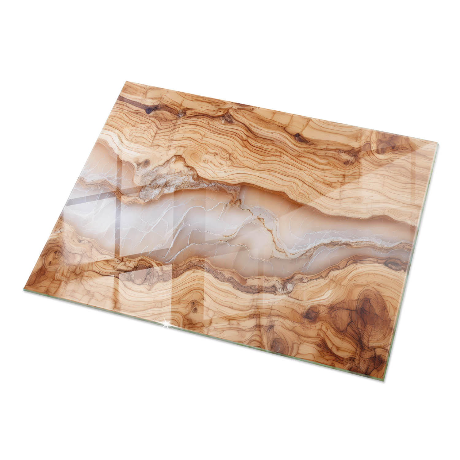 TULUP SKLENĚNÁ DESKA 120x80 cm Přírodní dřevo s pryskyřicí