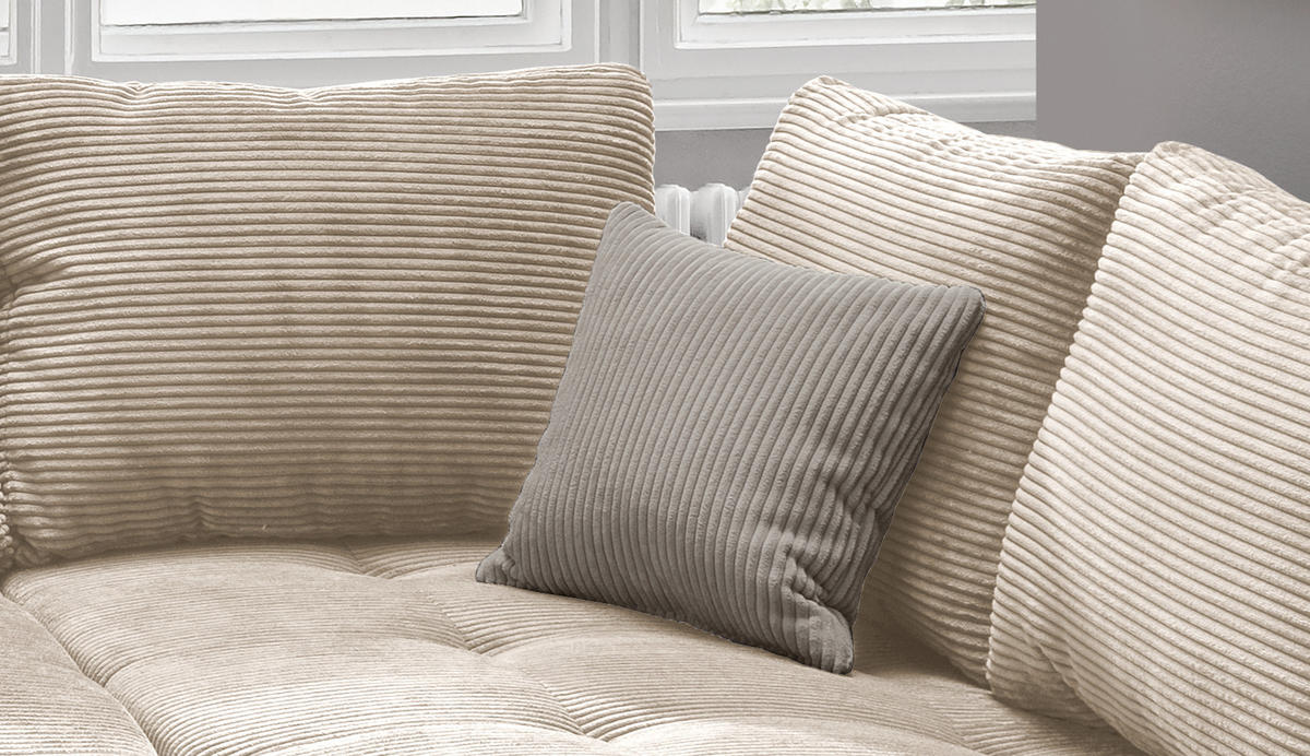 ECKSOFA mit Schlaffunktion, Wellenunterfederung, Ottomane rechts B298/T202/H84 cm, Liegefl. 154x227 cm, Cord Beige / 17203 - Beige/Silberfarben, Holz/Textil (298/202cm) - luma-home
