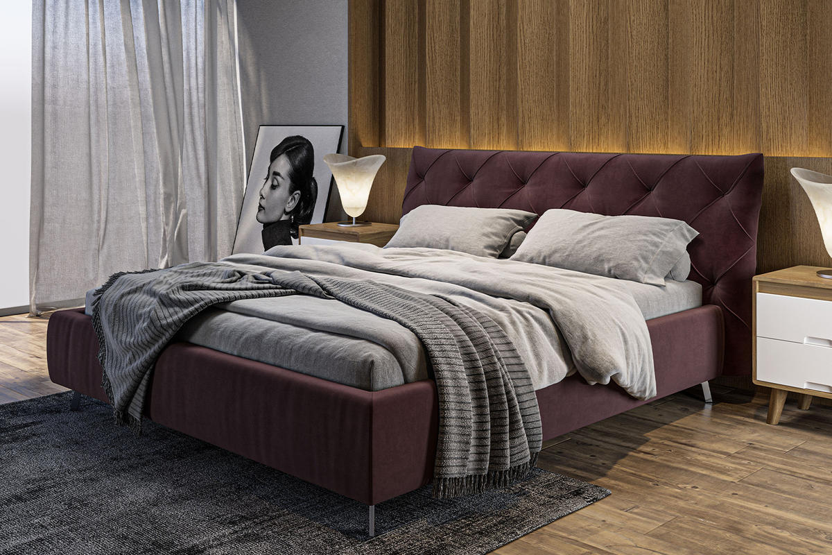 POLSTERBETT ANNY Violett Massivholz - Violett, Textil (180/200cm) - KAWOLA