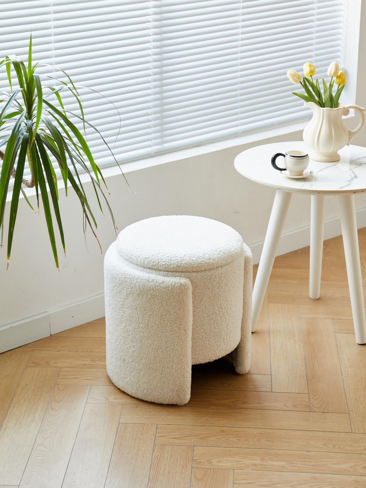 POUF Wolle Weiß - Weiß, Textil (40/42/40cm) - Nordlys