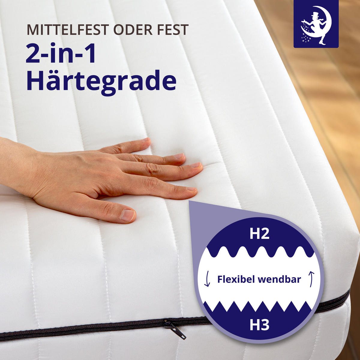 MATRATZE 120x190 H2 H3 Wendematratze - 7-Zonen Kaltschaummatratze - waschbarer Bezug - Weiß, Textil (120/190cm) - Mister Sandman