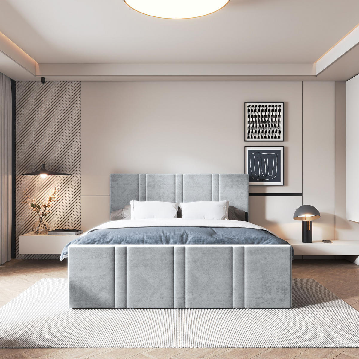 POSTEL BOXSPRING COMOZA 160x200 cm, s matrací a úložným prostorem, světle šedá - světle šedá, kompozitní dřevo/textil (160/200cm) - MASSENO