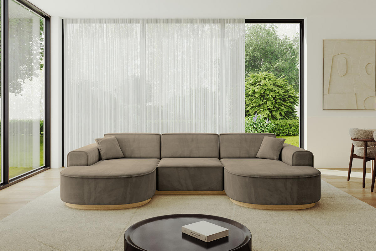 WOHNLANDSCHAFT MARI-U1-v2 - 303x171x83 cm Dunkelbraun Velours - Dunkelbraun, Holzwerkstoff/Textil (303/83/171cm) - ALTDECOR