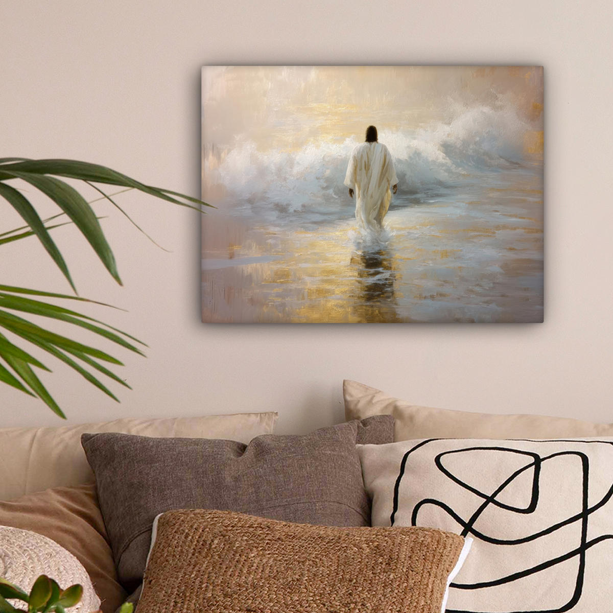 LEINWANDBILD Gemälde - Welle - Jesus - Abstrakt Wandbild 40x30 cm - Goldfarben, Textil (40/30cm) - MuchoWow