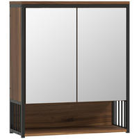 SPIEGELSCHRANK Bad, Badezimmerschrank mit sanft schließender Tür, Fächern, Braun - Braun, Holzwerkstoff (20/65/56cm) - HOMCOM