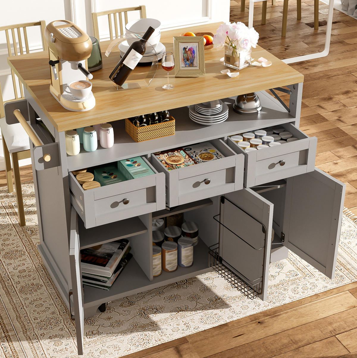 KUECHENINSEL mit Klappseite 118 x 43-80 x 98 cm Grau - Grau, Metall (43/98/118cm) - Beauniv