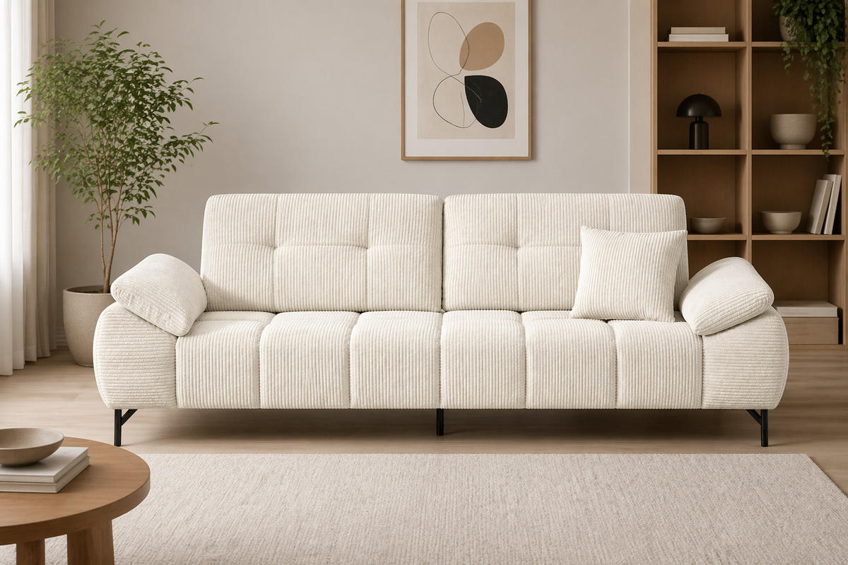 BIG Sofa Tiko Cord 245cm - Beige/Schwarz, Holz/Metall (245/97/100cm) - Möbeldreams