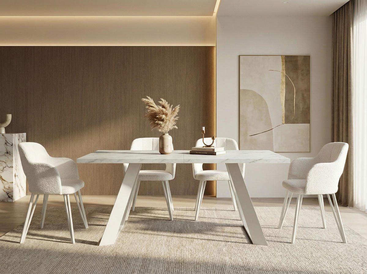 ESSTISCH Colter Weiß rechteckig ausziehbar, Marmor Weiß 140-240/80/76 cm - Ecru/Weiß, Holzwerkstoff/Metall (140/80/76cm) - WFL GROUP