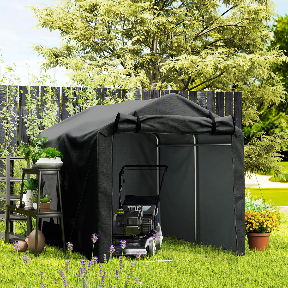 GARAGENZELT DE-08172 wasserdicht mit Rolltür, UV-beständig Schwarz - Schwarz, Metall (157/165/220cm) - ComfortXL