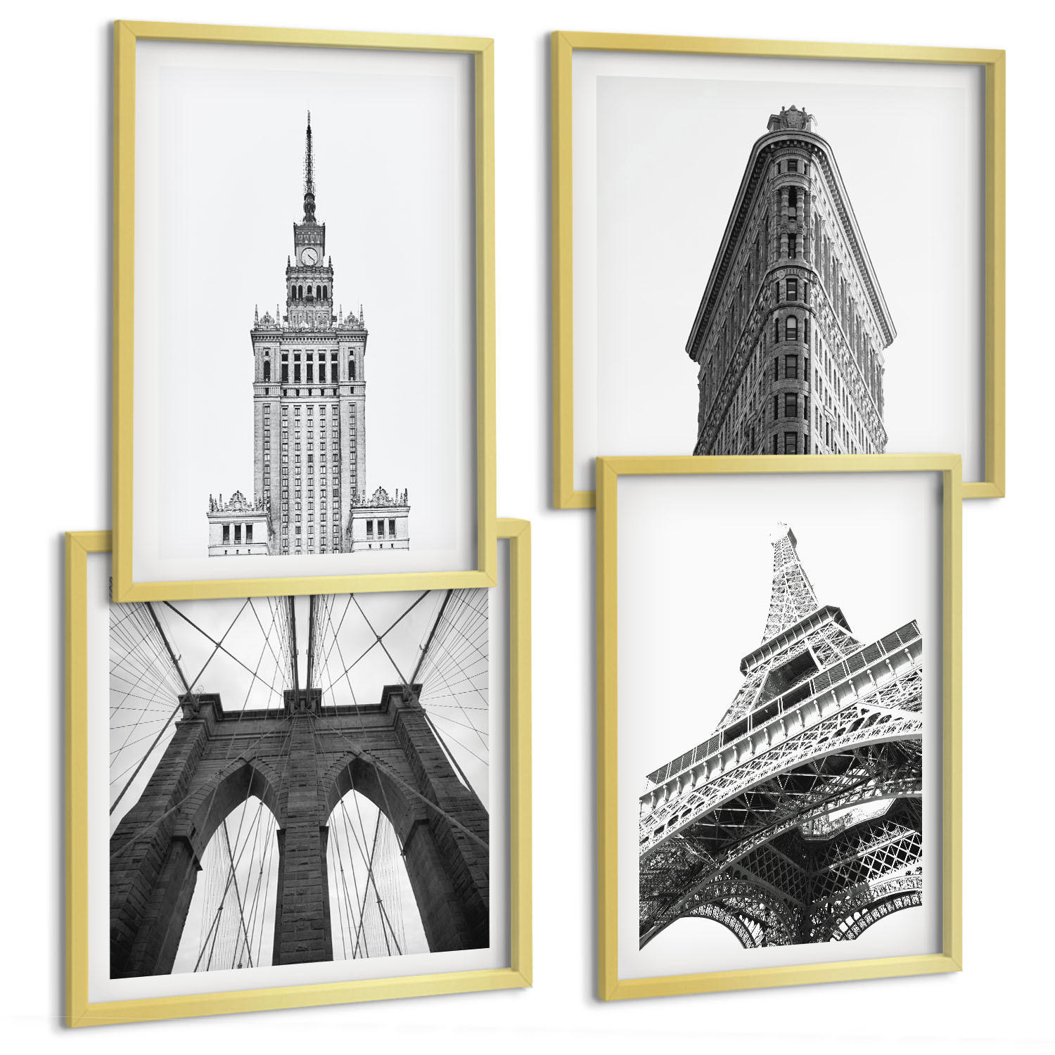 BILDER SET 4er Set - 50x50 cm & 40x60 cm Goldrahmen - Architektur Schwarz-Weiß-Minimalismus - Goldfarben, Kunststoff (50/50cm) - TULUP