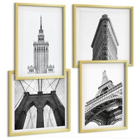 BILDER SET 4er Set - 50x50 cm & 40x60 cm Goldrahmen - Architektur Schwarz-Weiß-Minimalismus - Goldfarben, Kunststoff (50/50cm) - TULUP