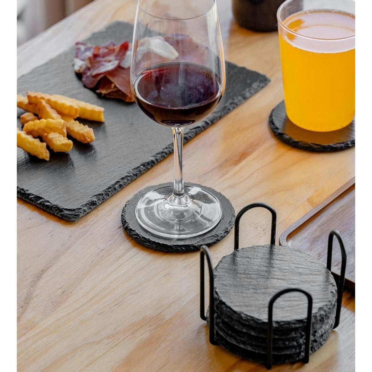 UNTERSETZER Schiefer 8er Set 10 cm - Anthrazit, Stein (10/10cm)