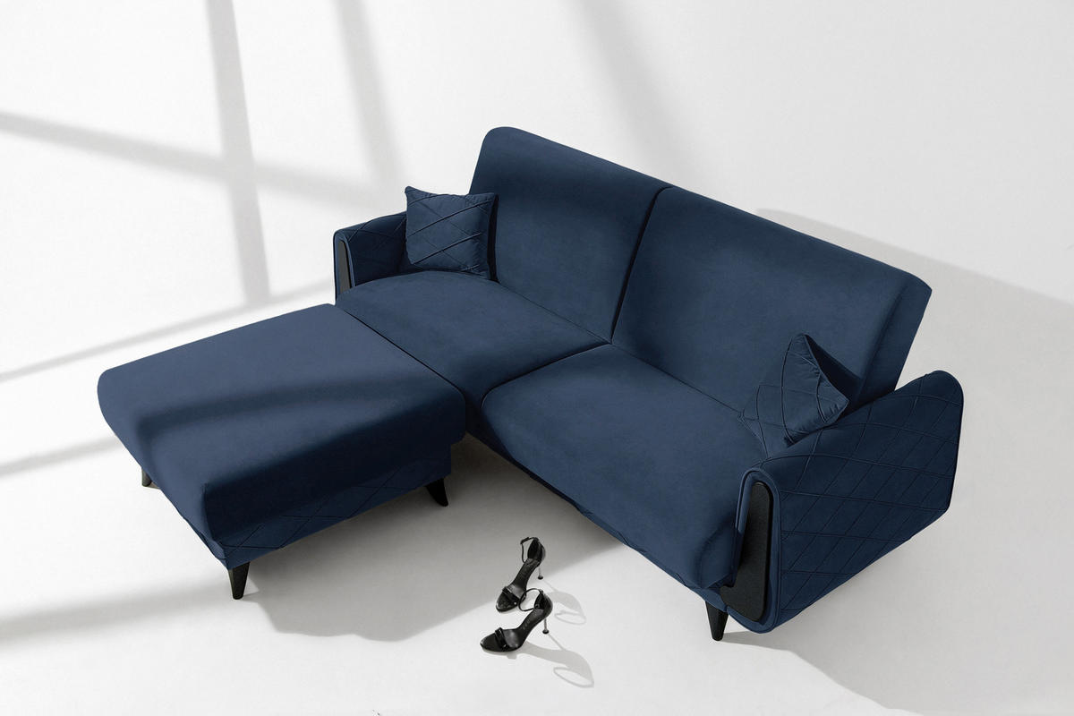 POUF GUSTAVO III Velours, Dunkelblau - Dunkelblau, Holz/Holzwerkstoff (92/49/92cm) - KONSIMO®