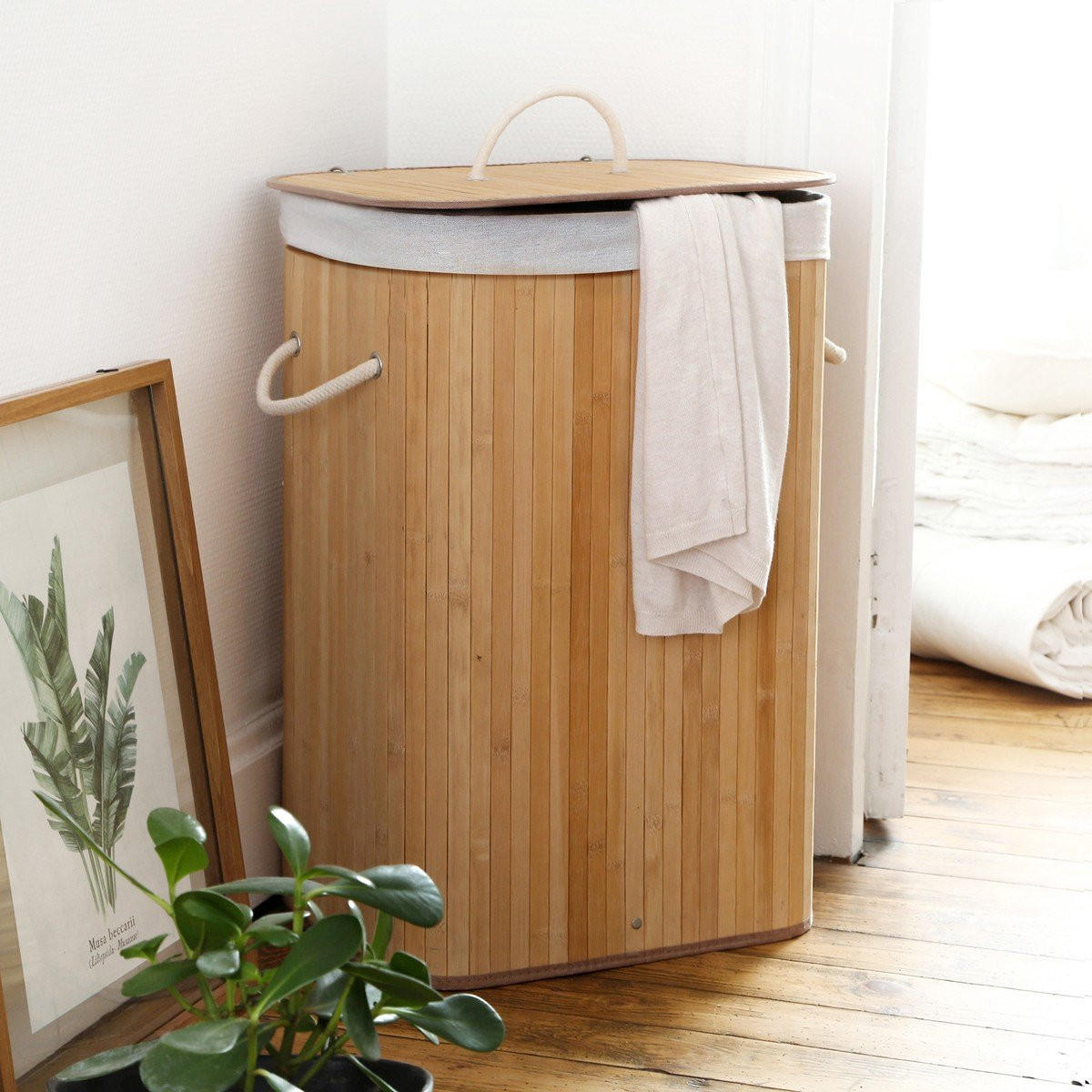 WÄSCHEKORB aus bambus 70l 40/30/60 cm - Apfelbaumfarben, Holz (30/60/40cm) - Calicosy