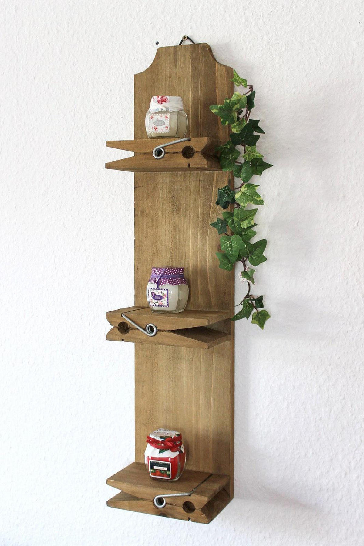 WANDREGAL Wäscheklammer 3 Ablagen Holz 14,5/9/64 cm - Braun, Holz (14.5/64/9cm) - DanDiBo