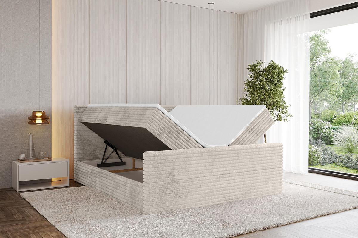 BOXBETT mit Matratze H4 und Lattenrost - TOLO-Z-v1 - 120x200 Cord - Creme - Creme, Holzwerkstoff (120/200cm)