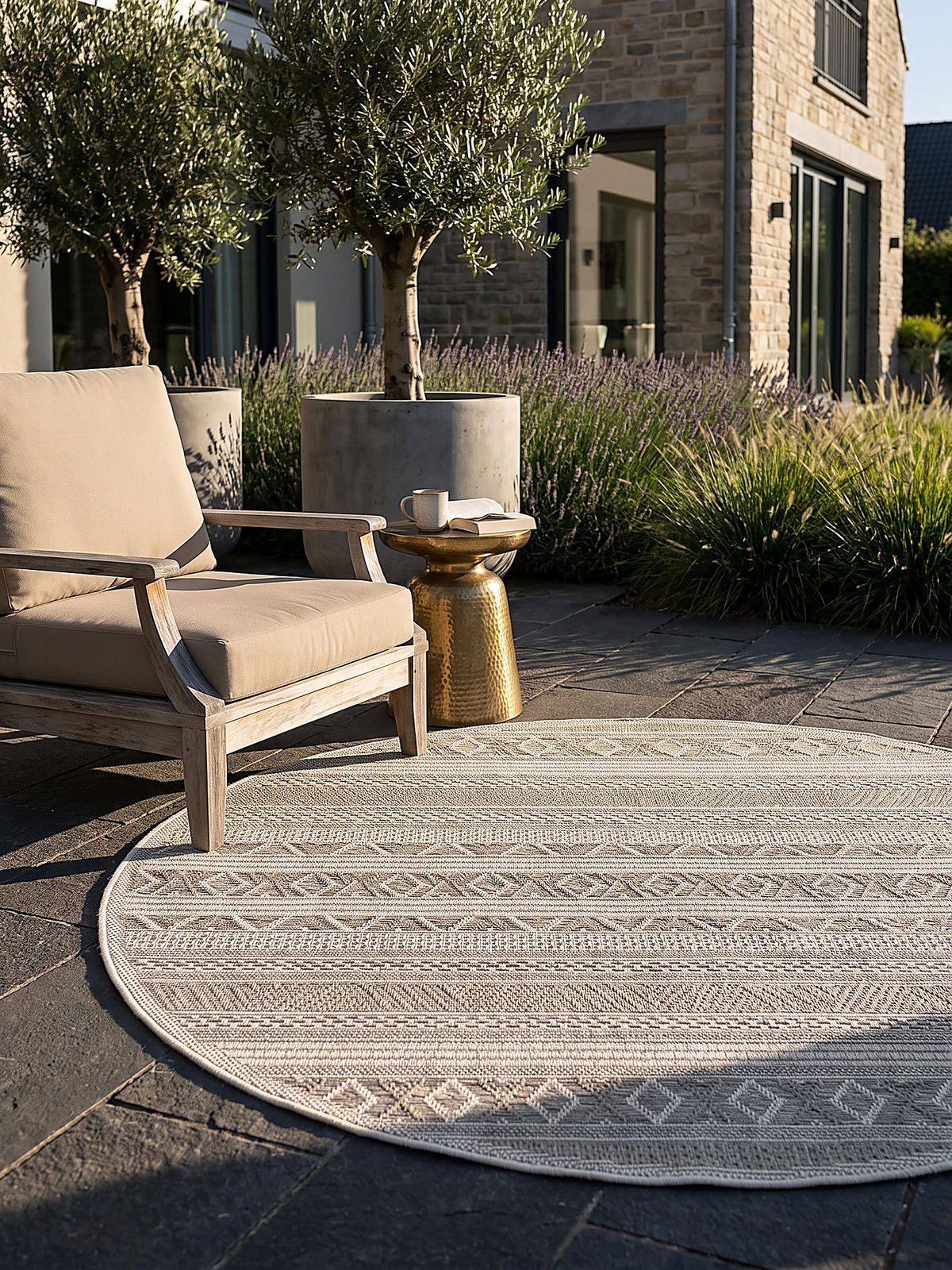 TEPPICH Flachgewebe ESERA Gestreift Polypropylen Beige 120 x 120 cm - Beige, Textil (120/120cm) - KADIMA DESIGN