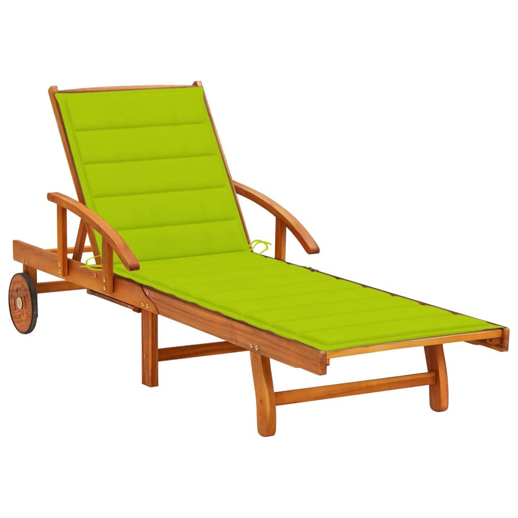 SONNENLIEGE mit Auflage Akazie Massivholz - Grün, Holz (67/85/200cm) - furnicato
