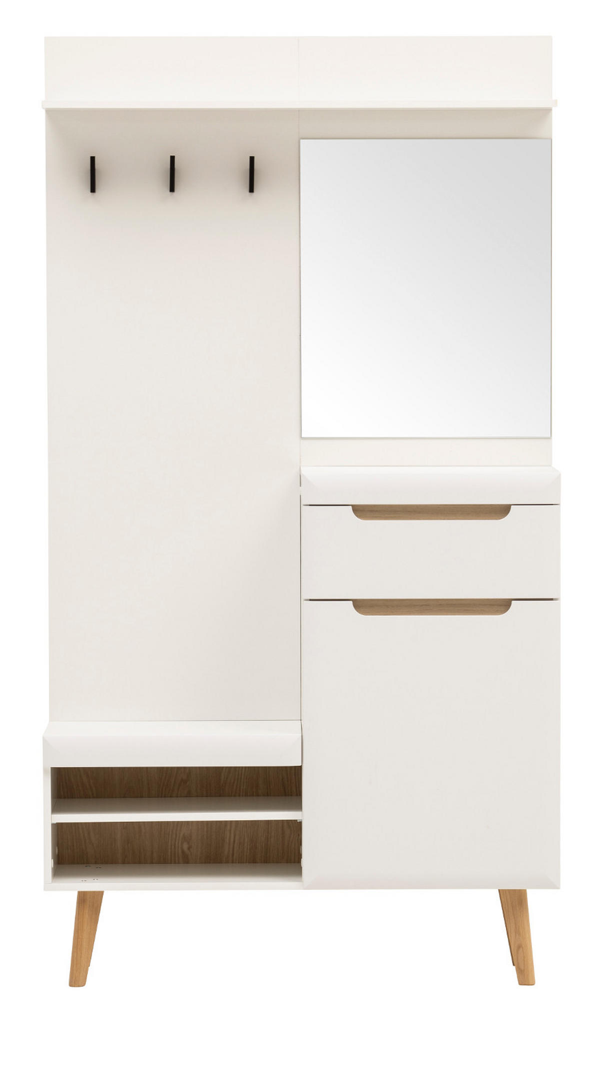 GARDEROBEN-SET weiß matt, Eiche, Kompaktgarderobe skandinavisch 110x197 cm - Eichefarben/Weiß, Glas/Holz (107/197/34cm) - Furn.Design