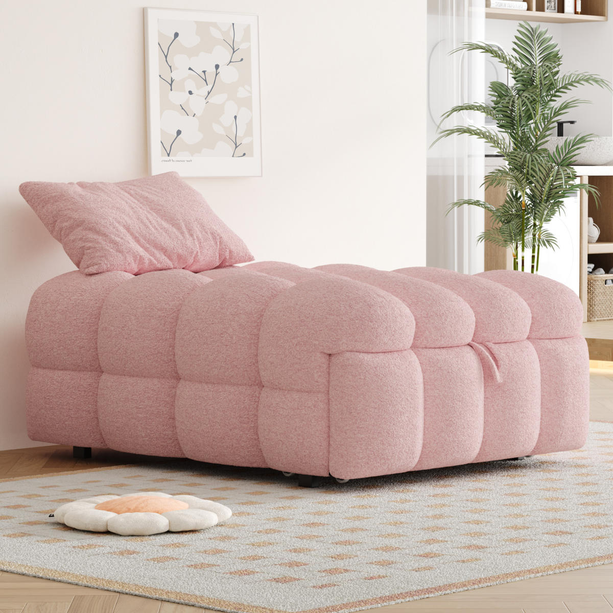 BETT 76/183 cm in Rosa – 2-in-1 ausziehbar mit Teddy-Bezug - Rosa, Textil (70/180cm) - BEAOK