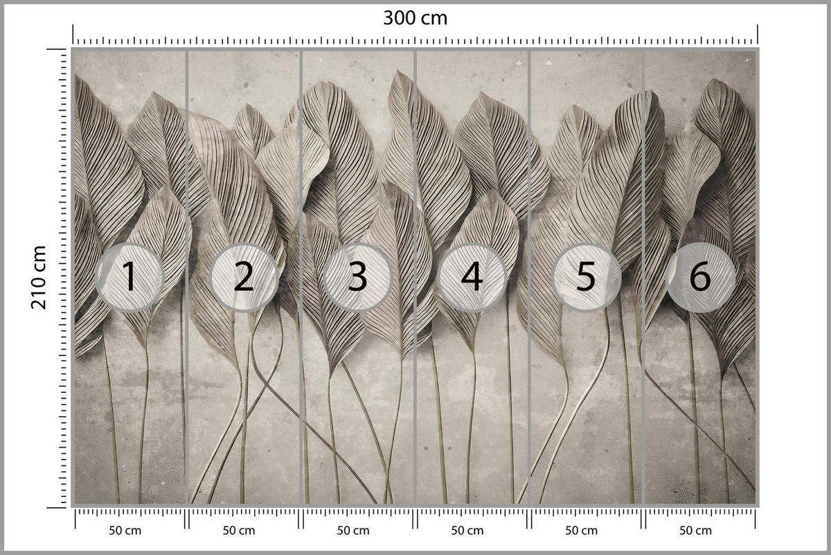 FOTOTAPETA Trávy Pampasové Listy Sépiová Abstraktná Vertikálna Moderná 300 x 210 cm - sivá, papier (300/210cm) - Muralo