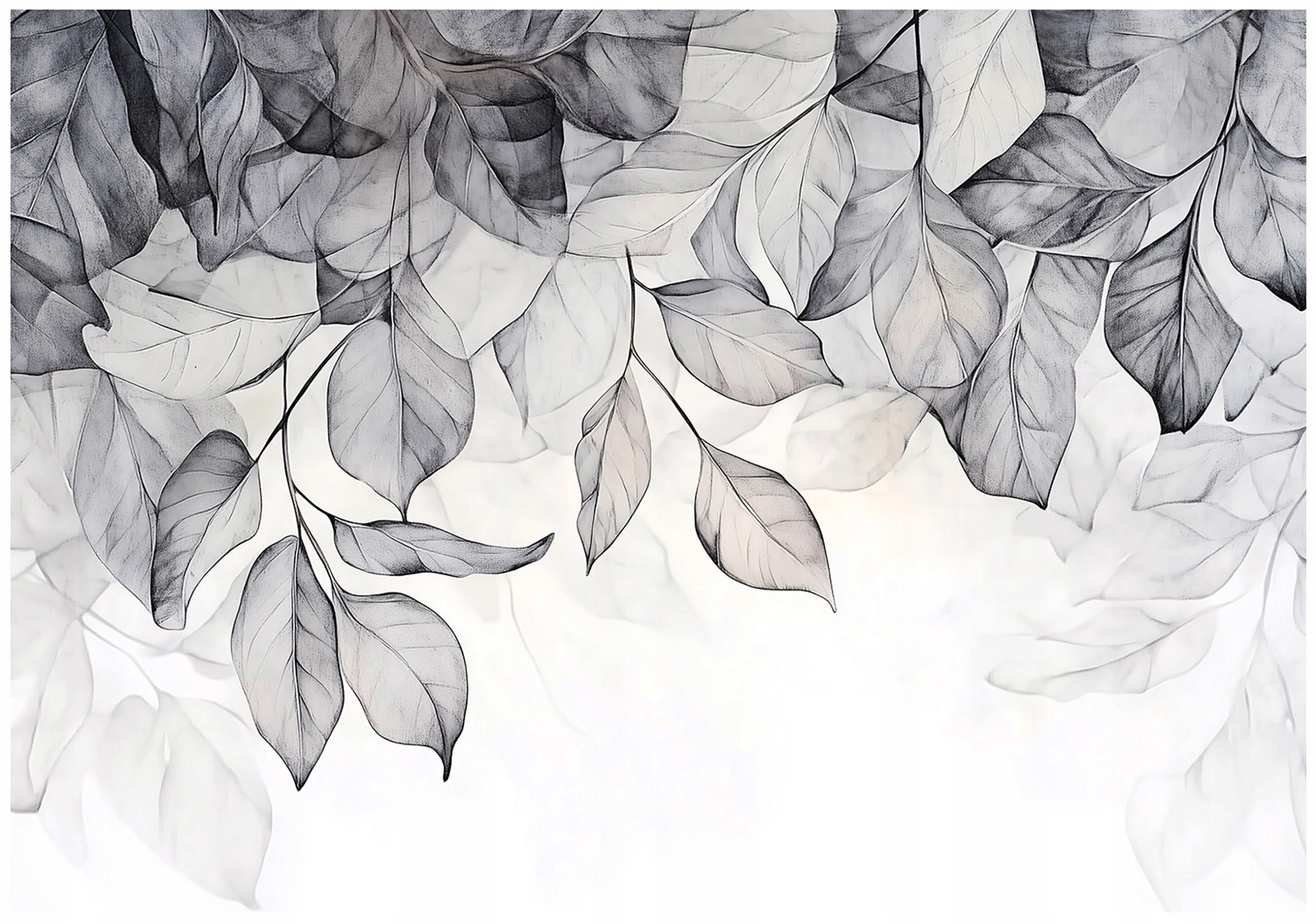 FOTOTAPETE Blätter Grau Natur Wohnzimmer Vlies Tapete 400x280 - Grau, Papier (400/280cm) - Wallarena