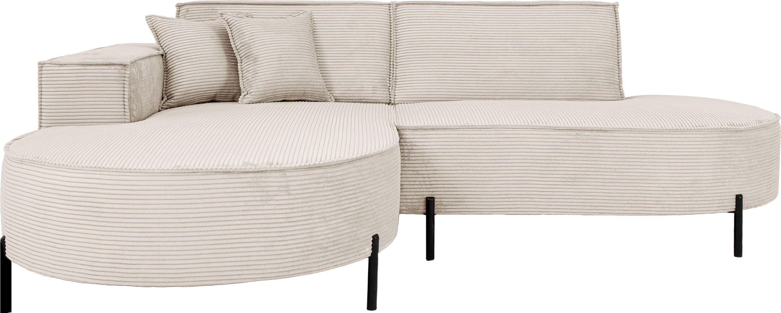 ECKSOFA Hana Loft 3-Sitzer Ecke Links, Cordstoff Chenille, Creme 241/80/168 cm - Creme/Schwarz, Textil/Metall (241/168cm) - WFL GROUP