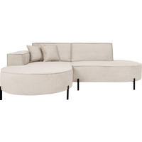 ECKSOFA Hana Loft 3-Sitzer Ecke Links, Cordstoff Chenille, Creme 241/80/168 cm - Creme/Schwarz, Textil/Metall (241/168cm) - WFL GROUP