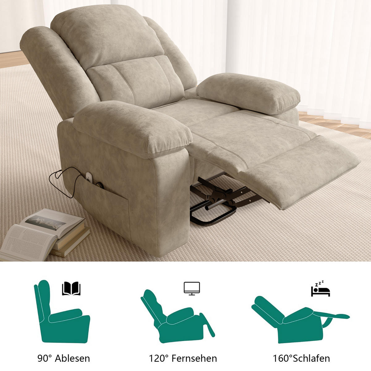 MASSAGESESSEL mit Relaxfunktion, 8 Massagepunkten & 2 Wärmepunkten, Stehhilfe, Fleece-Stoff in Braun - Braun, Textil (93/106/102cm) - BRILVERDE