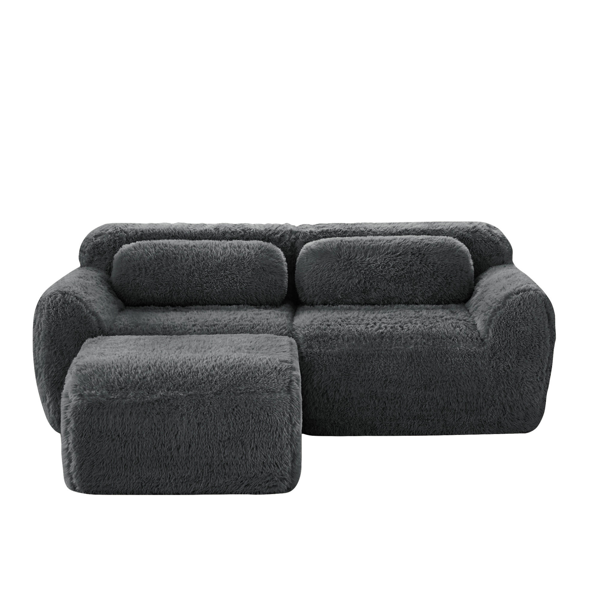 2-SITZER 204/179/73 cm grau aus Plüschstoff modular ohne Montage - Grau, Textil (179/73/204cm) - OKWISH
