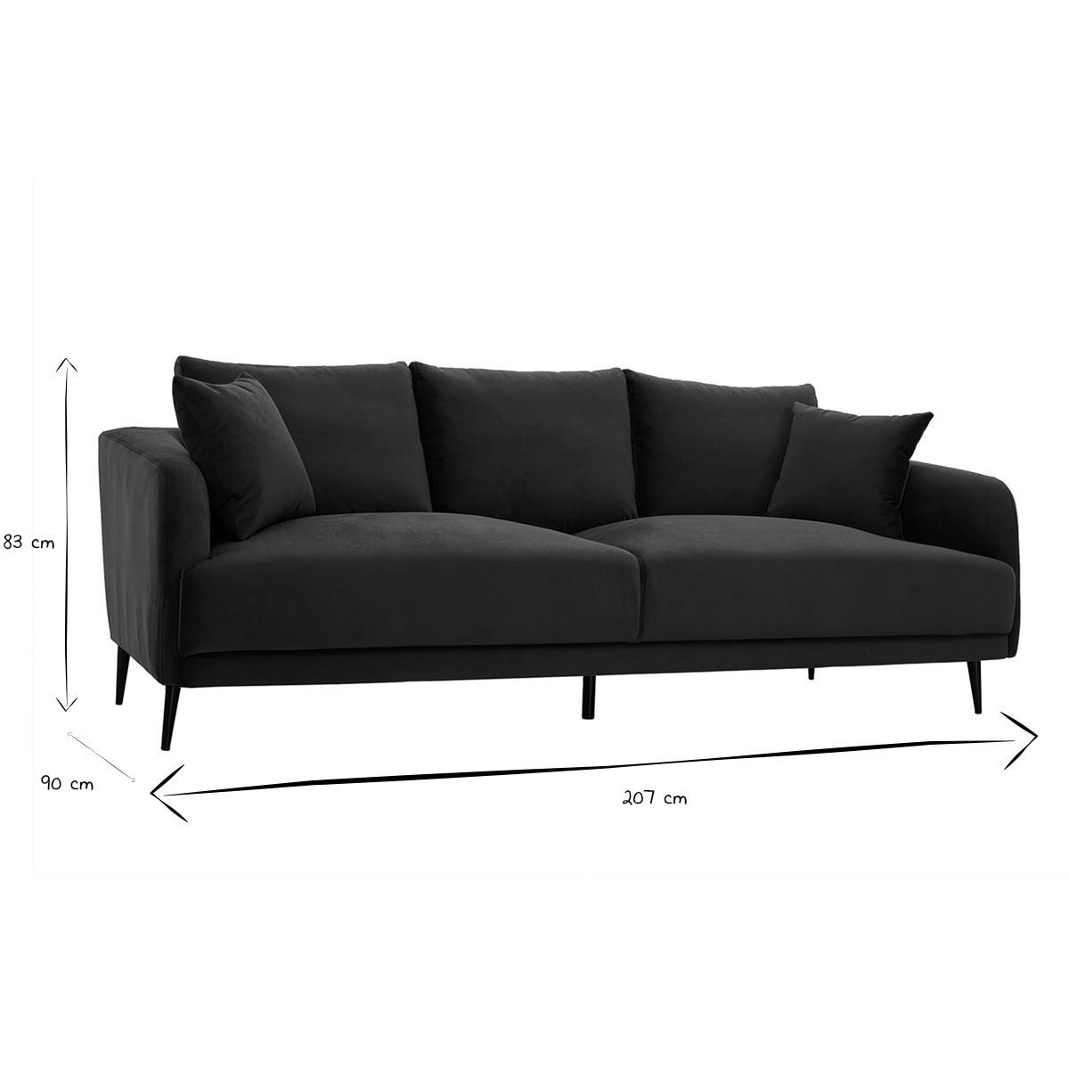 SOFA 3-Sitzer Petrolblauer Stoff Samtdesign Schwarzes Metall JERRY - Blau, Kunststoff (93/84/209cm) - Miliboo