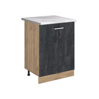 KÜCHENUNTERSCHRANK R-Line, Schwarz Beton/Goldkraft Eiche, 60 cm mit 1 Tür Arbeitsplatte Marmor - Eichefarben/Schwarz, Holzwerkstoff (60/81.6/60cm) - Vicco
