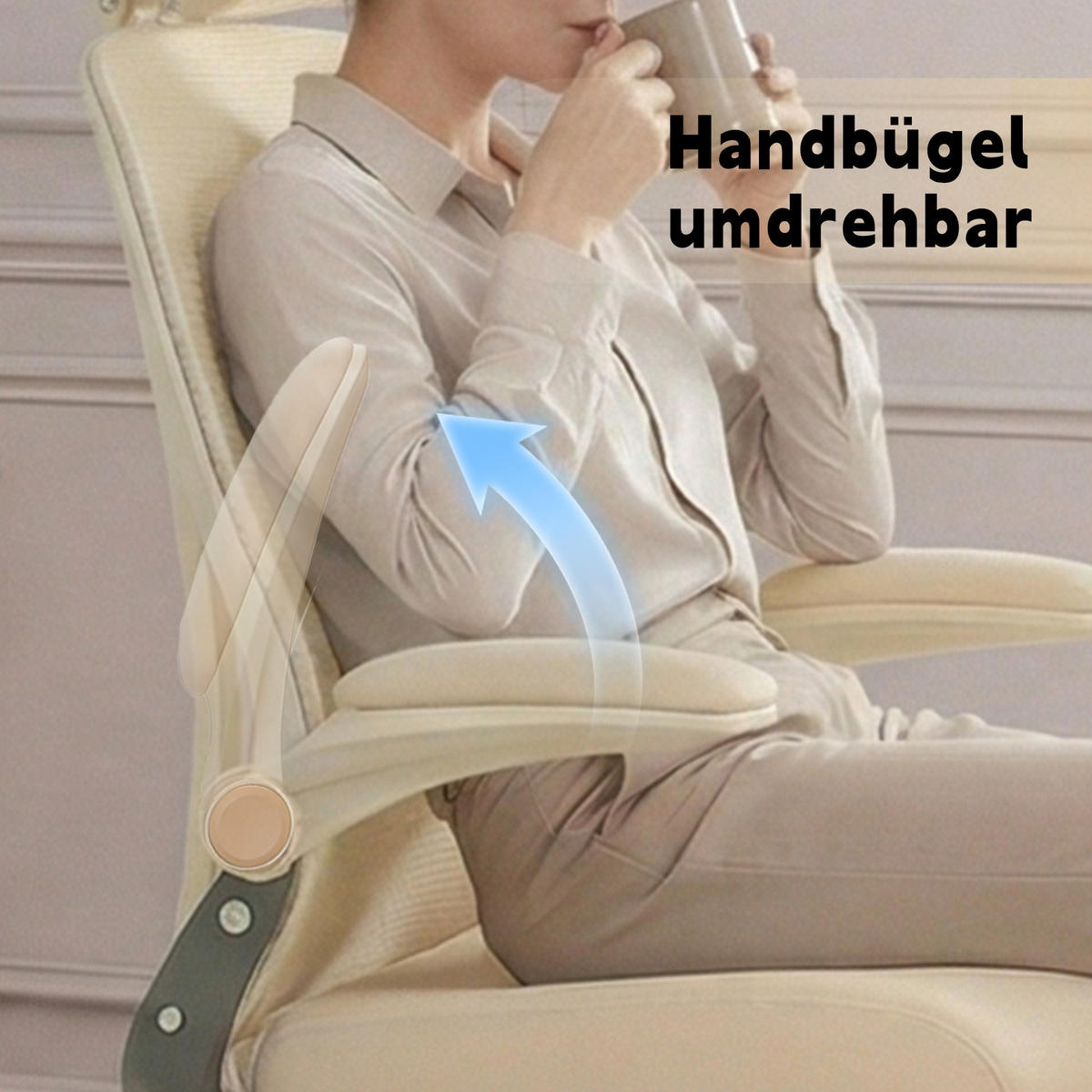 DREHSTUHL DE-40943 mit klappbarer Rückenlehne und 3D-Kopfstütze Creme - Creme, Metall (62/129/48.5cm) - ComfortXL