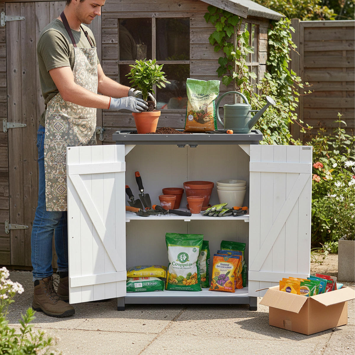 PFLANZTISCH - Multicolor, Holz/Metall (40/75/90cm) - Relaxdays