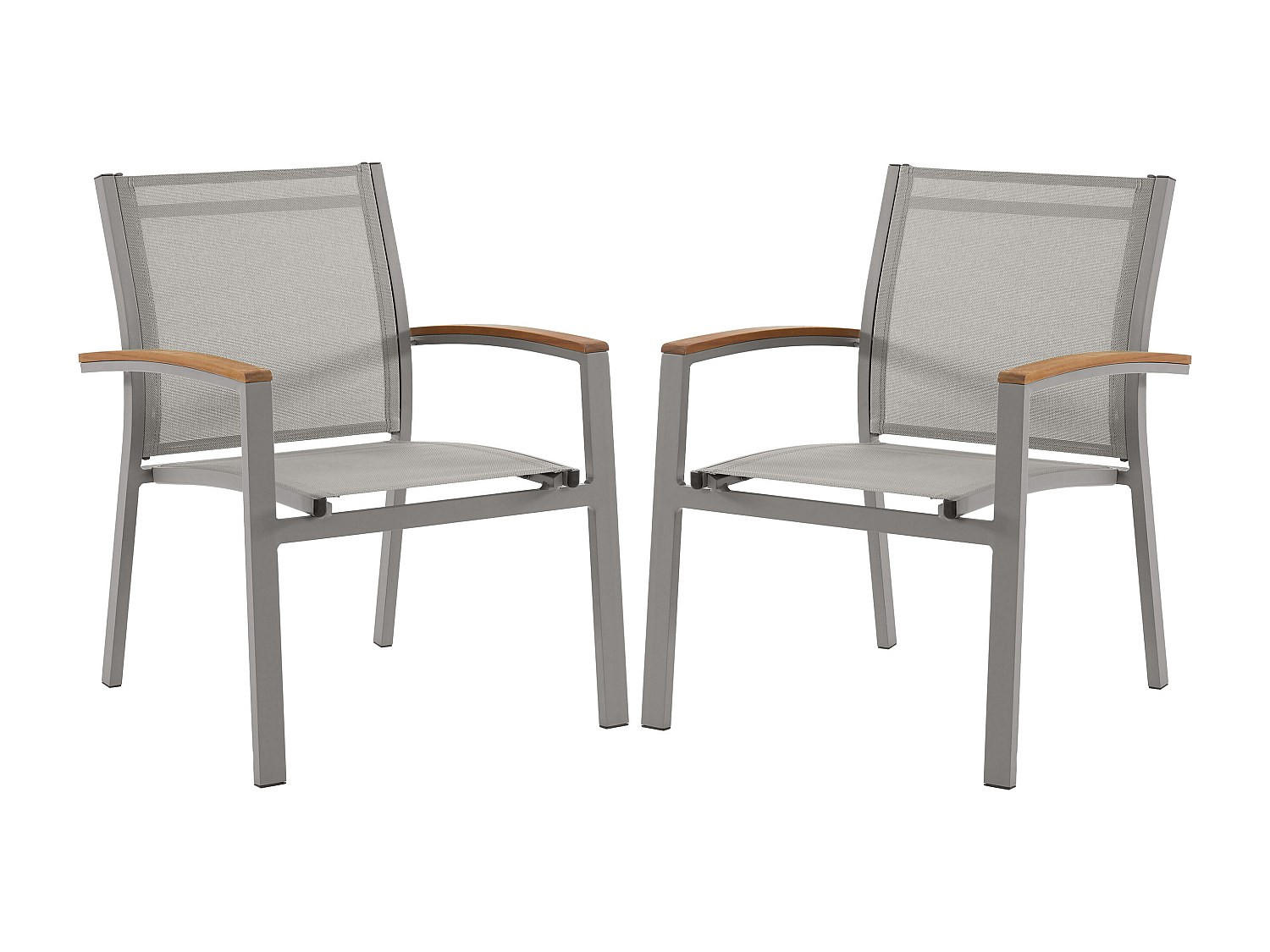 GARTENSESSEL 2er Set - stapelbar - Aluminium & Textilene - Taupe & Armlehnen Akazie - TAIPIVAI von MYLIA - Braun, Metall - Vente-Unique