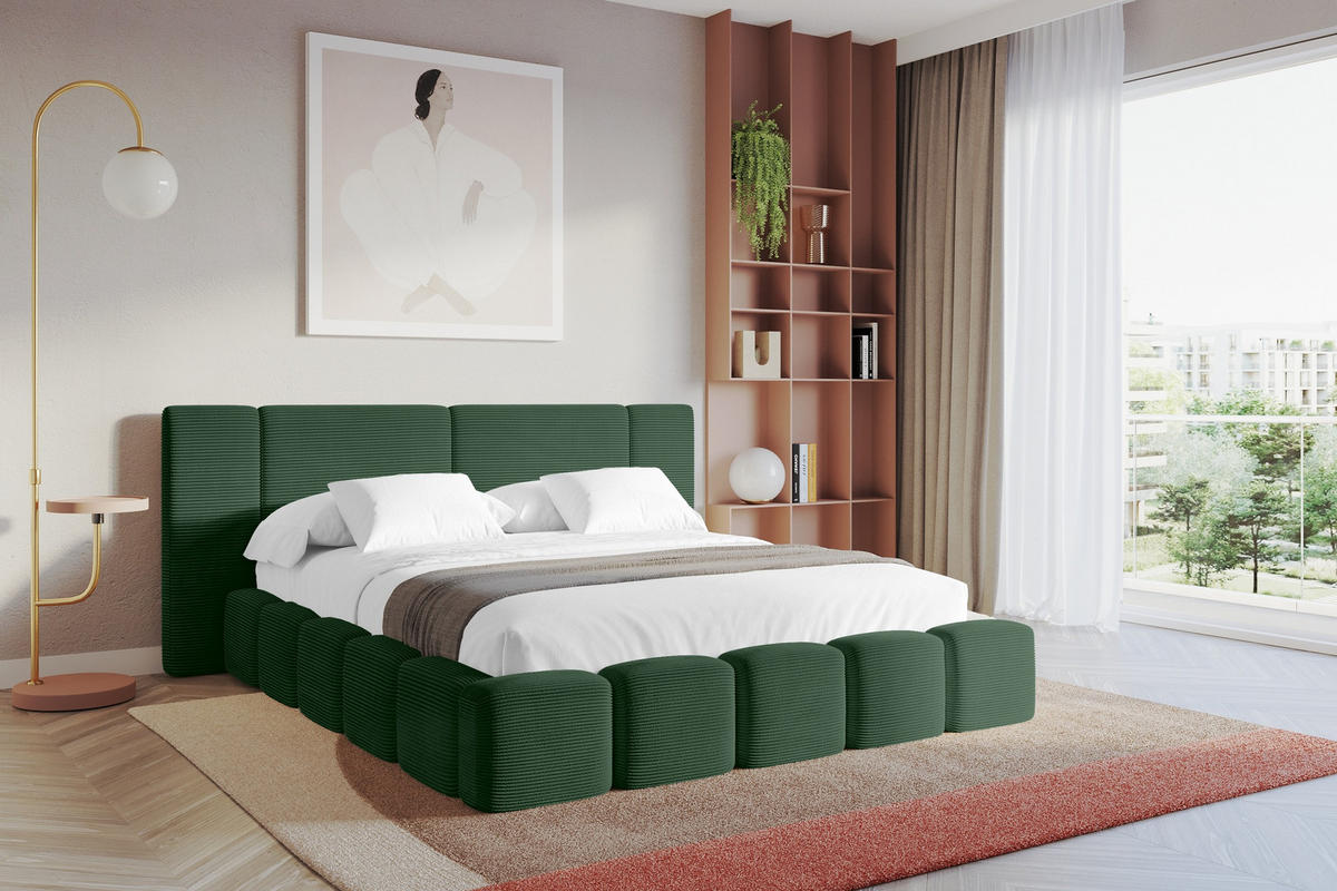 POLSTERBETT mit Bettkasten und Lattenrost, Bett mit Matratze H3/H4 - NILO 140x200 Grün - Grün, Holzwerkstoff/Textil (140/200cm) - ALTDECOR