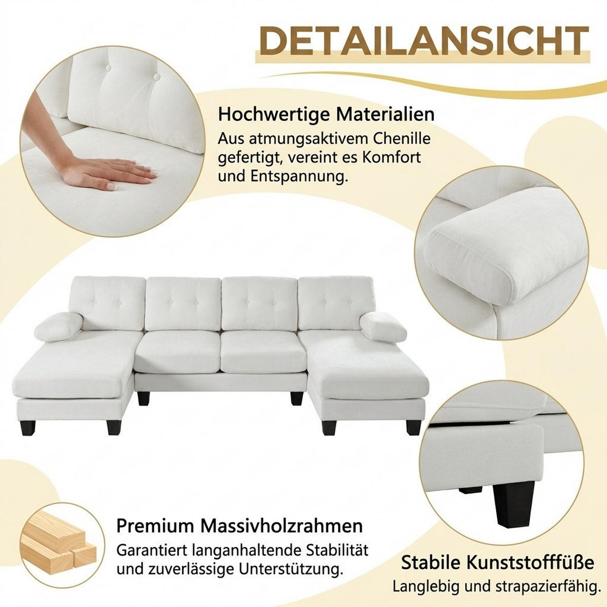 WOHNLANDSCHAFT 268/128/84 cm Beige Chenille - Beige, Textil (242/84/128cm) - Oxeza