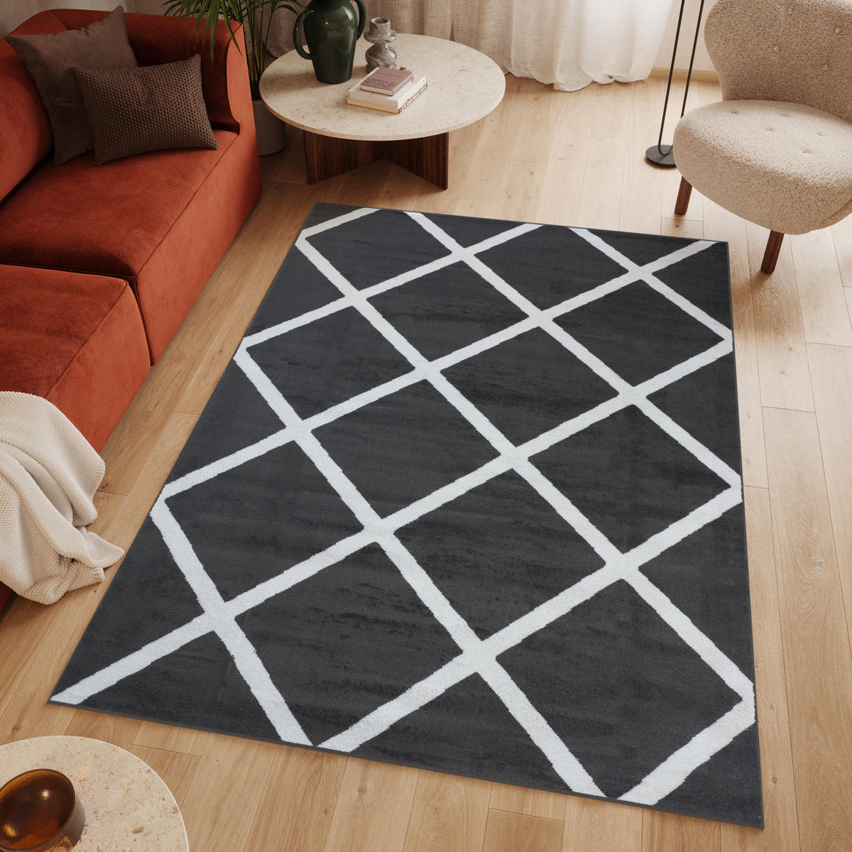 TEPPICH LUXURY Dunkelgrau Karo Marokkanisch 250/300 cm - Dunkelgrau, Textil (250/300cm) - Tapiso