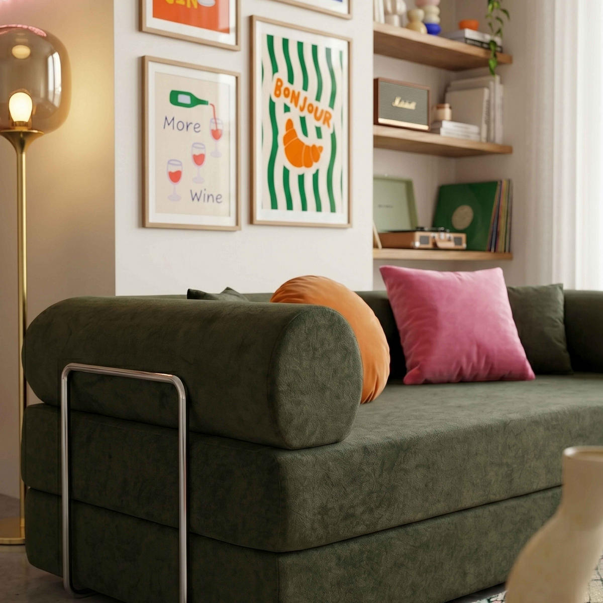SCHLAFSOFA mit 2 Sitzplätzen, Grün - Grün, Textil (204/67/102cm) - Oviala