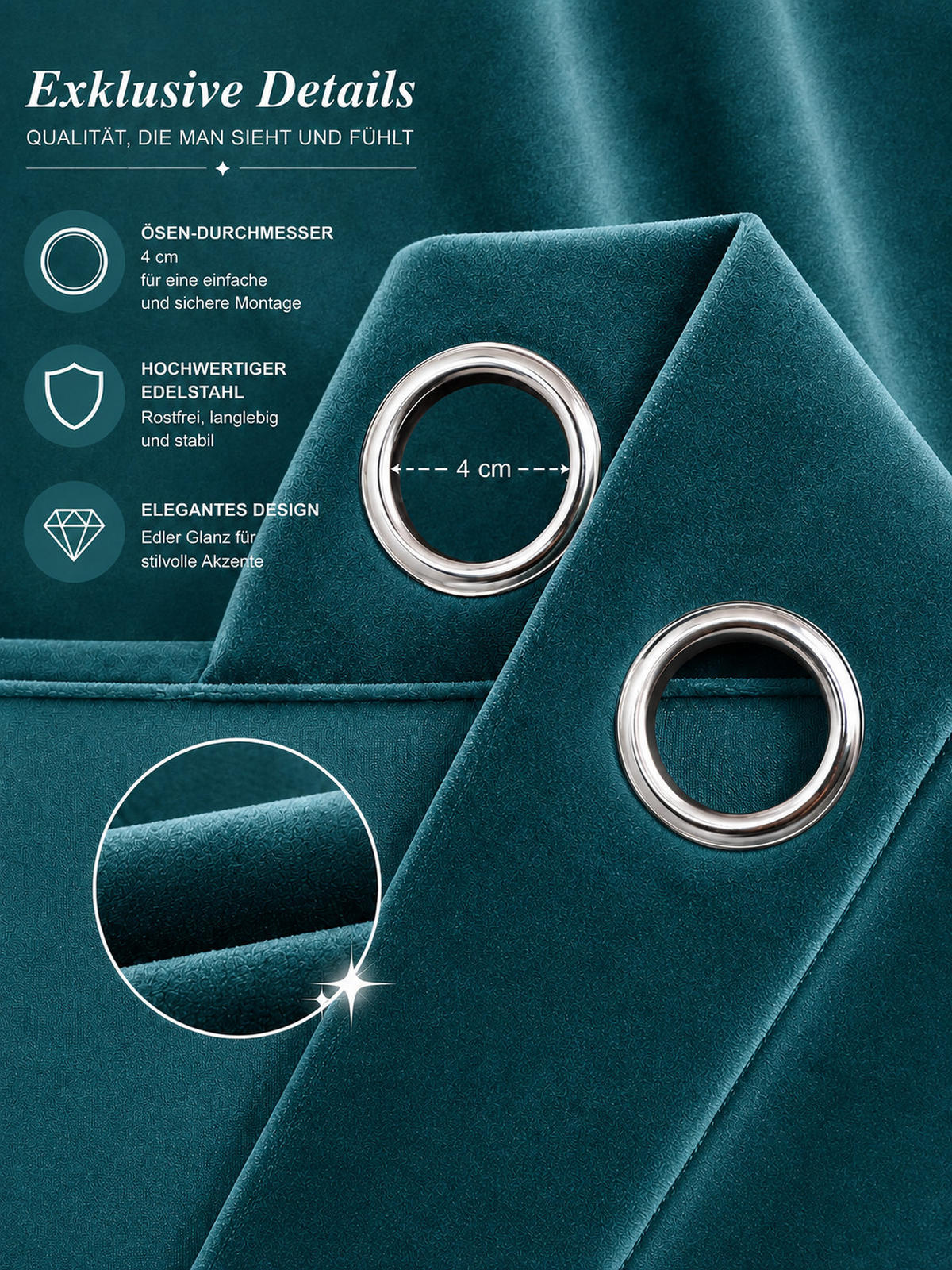 VORHANG Ösen Samt 300/245 cm Petrol - Petrol, Textil (300/245/245cm) - TiborTex