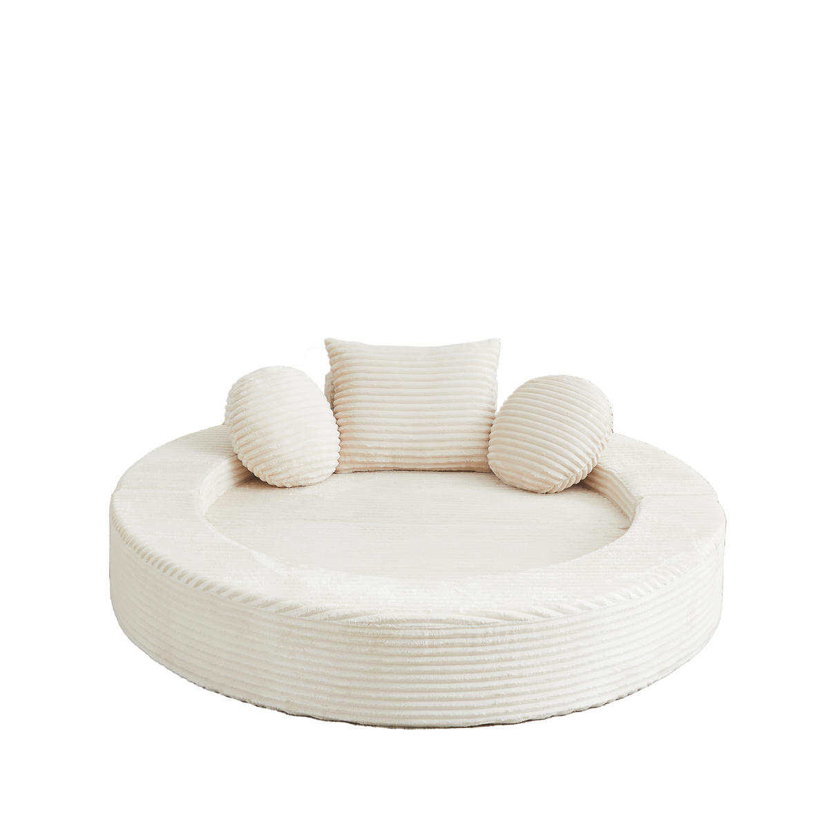 SCHLAFSOFA 4-in-1 halbrund/rund mit 3 Kissen, DE-42726, Beige - Beige, Textil (180/84/92cm) - ComfortXL
