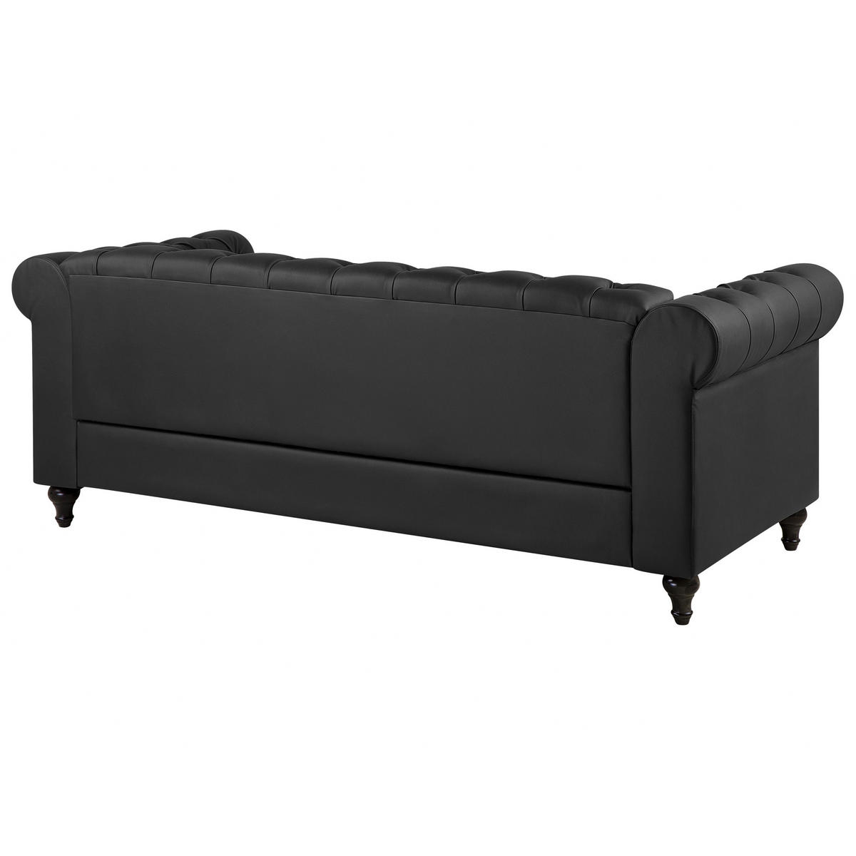 3-SITZER-SOFA Kunstleder Schwarz Chesterfield - Schwarz, Kunststoff/Textil (208/78/88cm) - Beliani