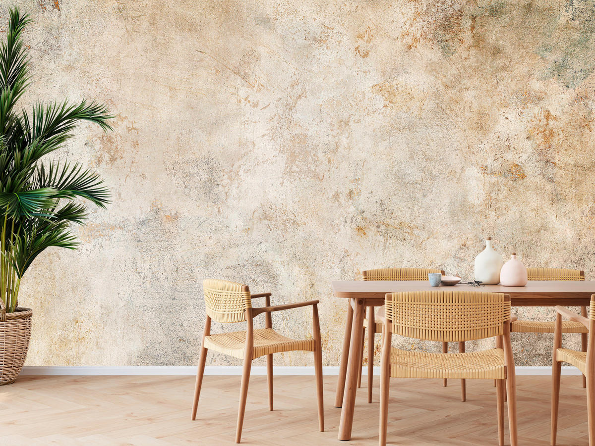 FOTOTAPETE für Wohnzimmer Minimal Beige Betonwand 300x210 - Gelb/Beige, Papier (300/210cm) - Muralo