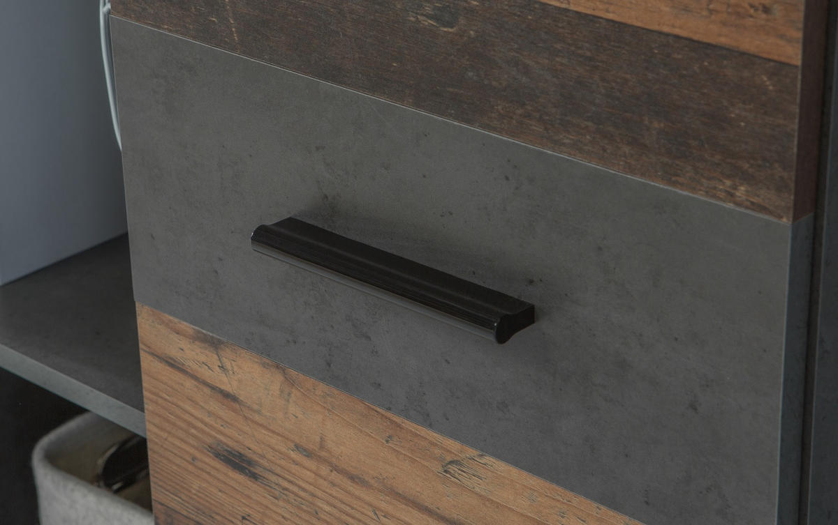 WOHNWAND Grigor 4-teilig in Betonoptik Dunkelgrau & Old Wood Vintage 290 x 192,3 x 41 cm mit LED-Licht - Grau, Glas/Holzwerkstoff (290/192/41cm)