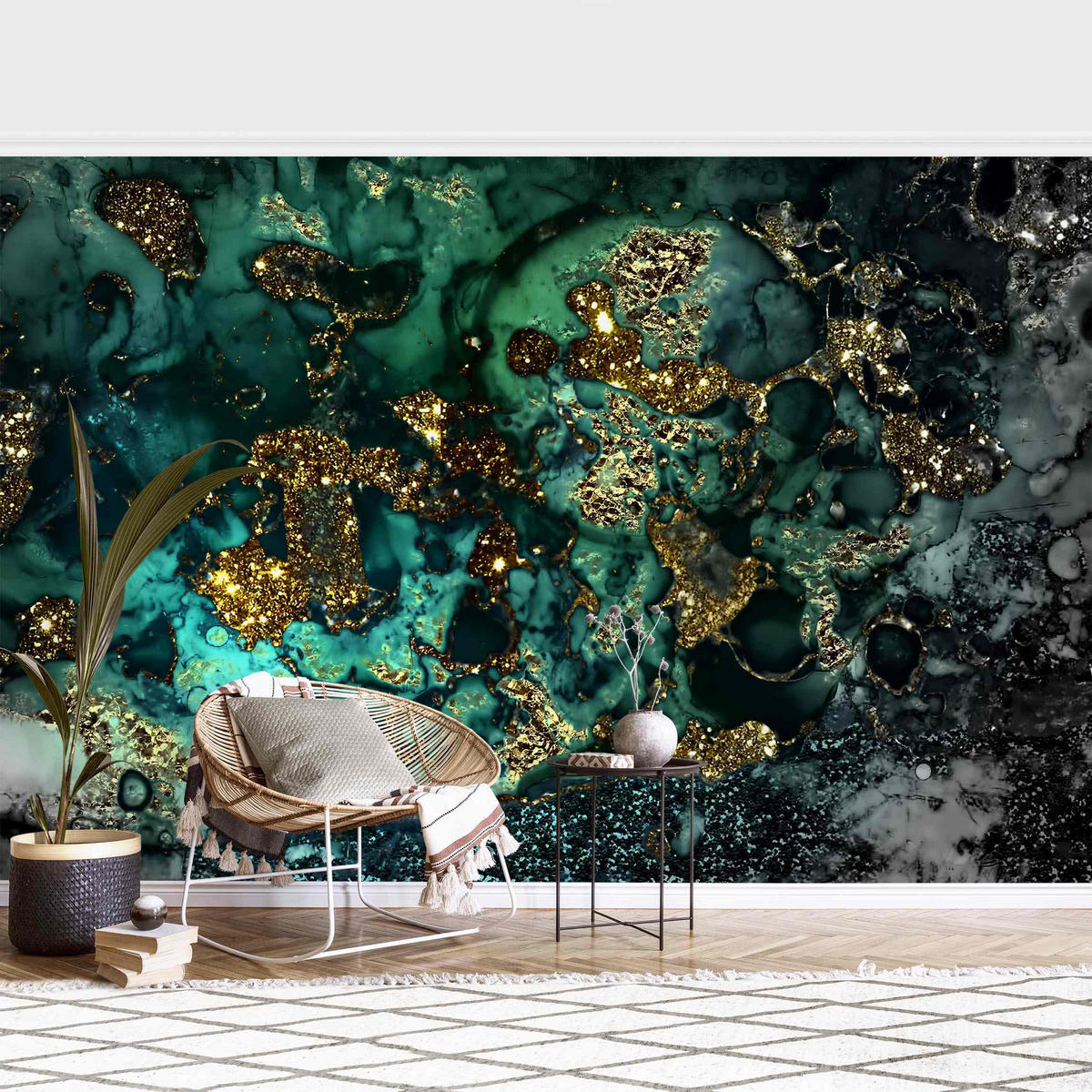 FOTOTAPETE Goldene Meeres-Inseln Abstrakt 384/255 cm - Schwarz, Papier (384/255cm) - Bilderwelten