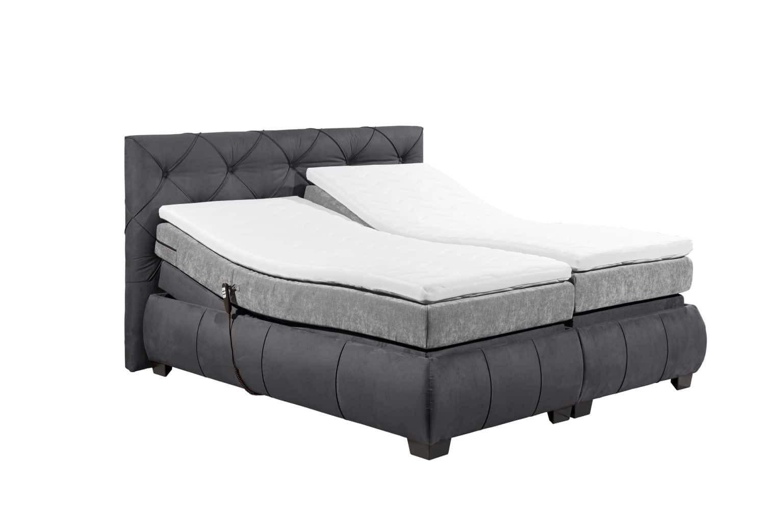 BOXSPRINGBETT 180x200 – Motorfunktion, 7-Zonen-Tonnentaschen-Federkernmatratze, Gel-Lux-Topper - Anthrazit/Schwarz, Holz/Kunststoff (180/200cm) - ed exciting design