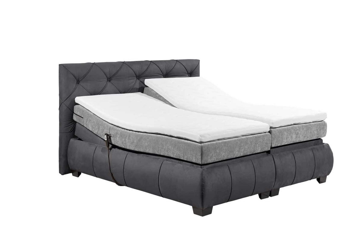 BOXSPRINGBETT 180x200 – Motorfunktion, 7-Zonen-Tonnentaschen-Federkernmatratze, Gel-Lux-Topper - Anthrazit/Schwarz, Holz/Kunststoff (180/200cm) - ed exciting design