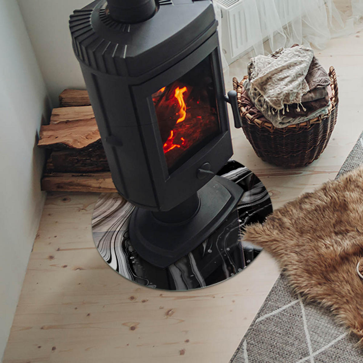 GLASPLATTE für Kamin Ø 50 cm Schwarz Weiß - Multicolor, Glas (50/50/0.4cm) - ArtPrintCave